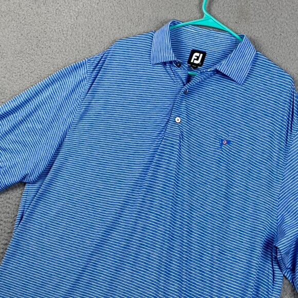 Footjoy Fj Golf Polo Shirt Men's Large Blue Striped Athletic Performance Causal - Picture 1 of 11